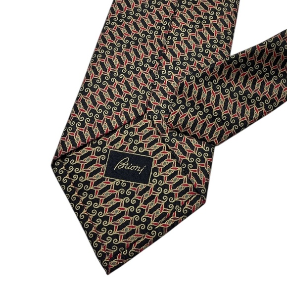 BRIONI XL Black/Red/Gold Geometric Silk LUXURY Tie HANDMADE ITALY - Picture 4 of 4